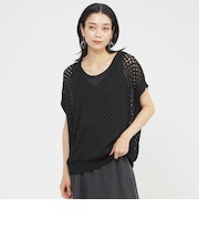 【SANYO Style EDITION掲載】【ウォッシャブル】アイレットメッシュレイヤードニット