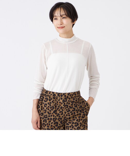 【ウォッシャブル】シアーラメジャージーハイネックカットソー