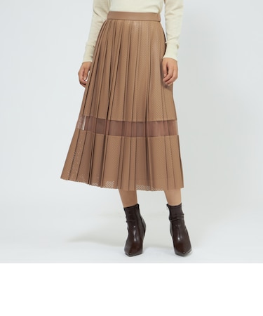 パンチングシンセティックレザー プリーツスカート