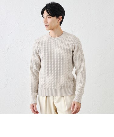 カシミヤクルーネックケーブル