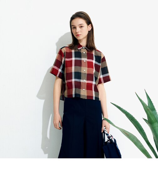 【吸水速乾】【防シワ】クレストブリッジチェックカラミクロスブラウス