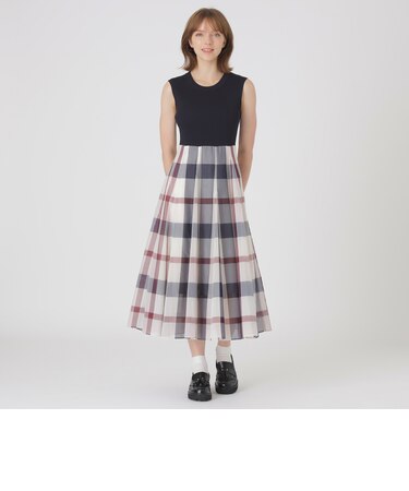 クレストブリッジチェックシアーボイルニットコンビドレス