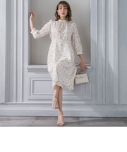 フラワープリントギャザーフレアワンピース