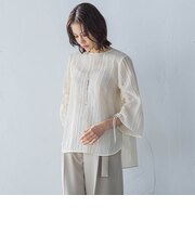 リボン袖楊柳ブラウス≪洗濯機で洗える≫
