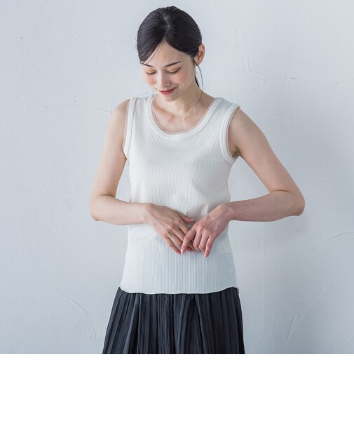 【一部店舗限定販売】チュールディテールニットタンクトップ≪手洗い可能≫