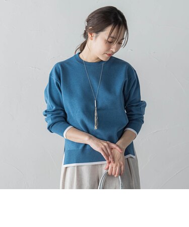 配色クルーネックニット≪洗える≫