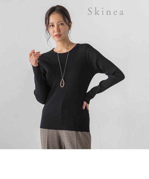 【Skinea】≪着るスキンケア≫リブクルーネックニット