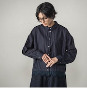 レースドッキングストライプクロップドシャツ
