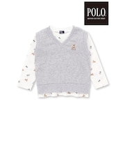 【POLO BCS(ポロ・ビーシーエス)×SLAP SLIPコラボ】【お揃い】POLO総柄プリントTシャツ+クマさん刺しゅうベスト2点セット(80~130cm)