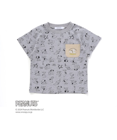 【PEANUTS×SLAP SLIP】75周年スヌーピーいっぱいポケット付き総柄Tシャツ(80~130cm)
