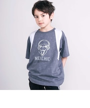 【接触冷感】恐竜プリント切り替え天竺半袖Tシャツ(110~150cm)