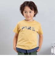 PARISチェックロゴレイヤード風天竺半袖Tシャツ(90~150cm)