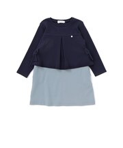 【店舗限定】重ね着風配色ポンチ長袖ワンピース(95~150cm)