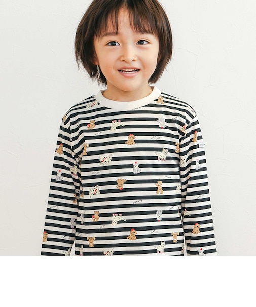 【スララク/防汚加工/オーガニックコットン】わくわく男の子長袖Tシャツ(80~130cm)