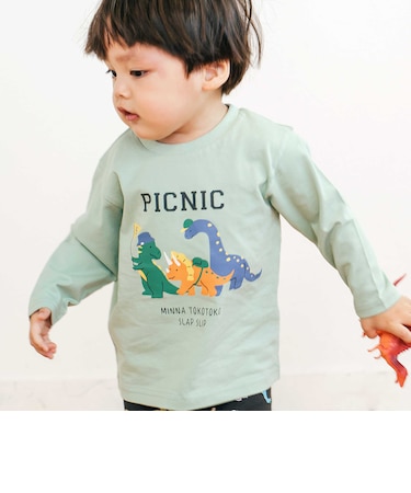 【スララク/防汚加工/オーガニックコットン】わくわく男の子長袖Tシャツ(80~130cm)