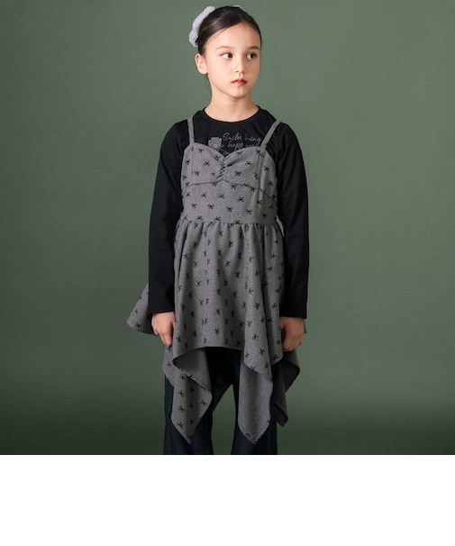 天竺長袖Tシャツxロングキャミソールセット(110~150cm)