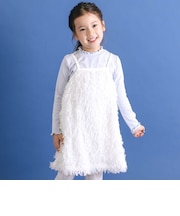 キラキラモチーフ長袖Tシャツ+ファーキャミワンピセット(90~130cm)