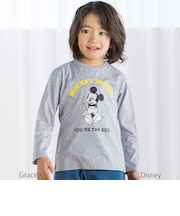 【Disney(ディズニー)】<ミッキーマウス>プリント天竺長袖Tシャツ(90~130cm)
