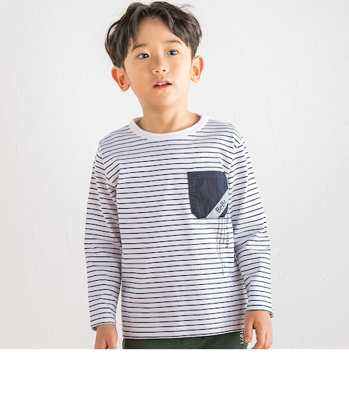【抗菌防臭・UVカット】タフタポケットロゴプリント天竺長袖Tシャツ(90~130cm)