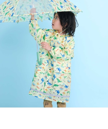 【お揃い】はたらくくるま花柄恐竜プリント総柄手提げ袋付きレインコート(95~135cm)