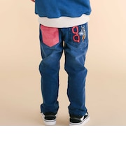 恐竜くるまキーチェーン刺しゅうデニムニットパンツ(80~130cm)