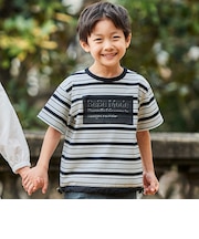 ランダムボーダーエンボスロゴ半袖ドロストTシャツ(90~160cm)