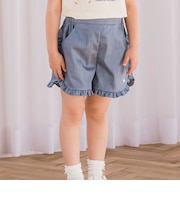 【日本製】ダブルスラブシャンブレーフリルショートパンツ(90~140cm)