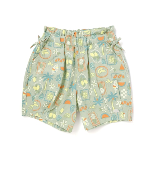 【接触冷感/お揃い】無地+総柄タック入りショートパンツ(90~130cm)