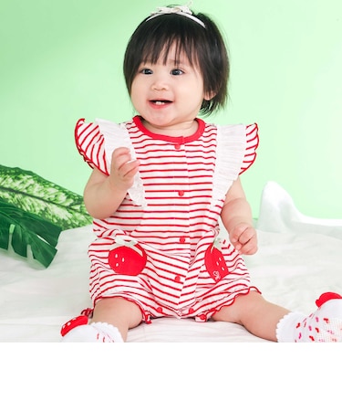 【お揃い】フルーツパッチボーダー柄カバーオールベビー(60~80cm)