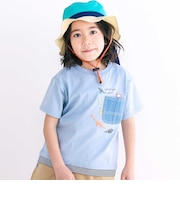 デニムポケット付き電車恐竜刺しゅうレイヤード半袖Tシャツ(80~130cm)