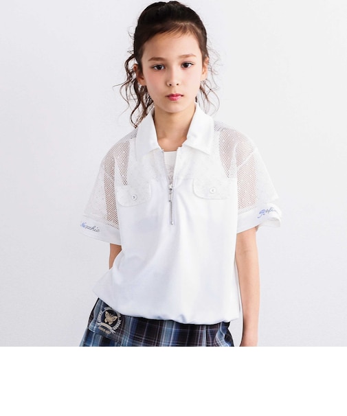 切り替えメッシュハーフジップTシャツ(110~150cm)