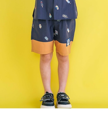 【接触冷感/お揃い】アイス貝殻総柄刺しゅう切り替えショートパンツ(80~130cm)