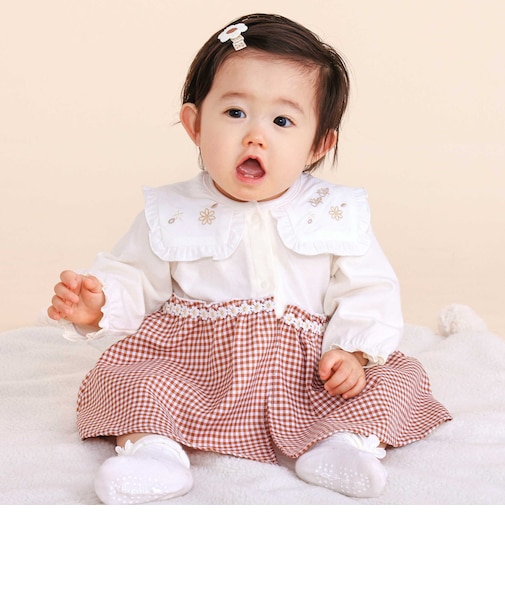 花モチーフ襟付きロンパースベビー(60~80cm)