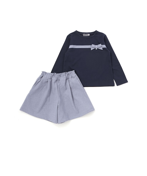 【店舗限定】リボン長袖Tシャツ+キュロットセットアップ(95~150cm)