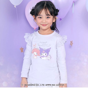 【サンリオキャラクターズxSLAPSLIP】パッチ刺しゅう肩フリル長袖Tシャツ(80~130cm)