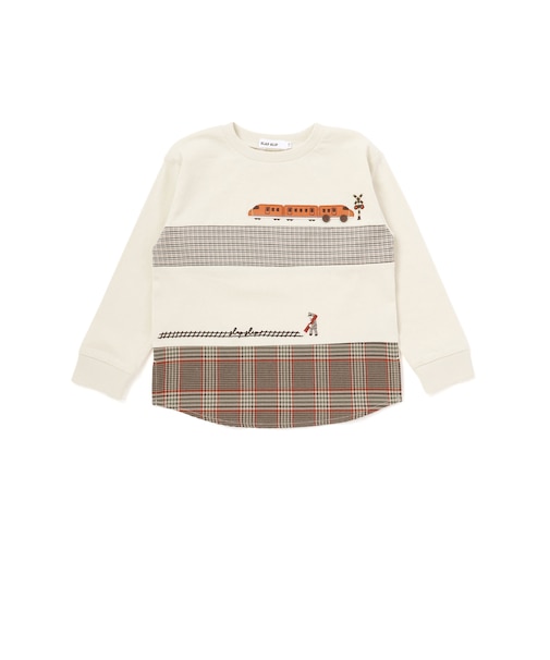電車モチーフチェック切り替え長袖Tシャツ(80~130cm)