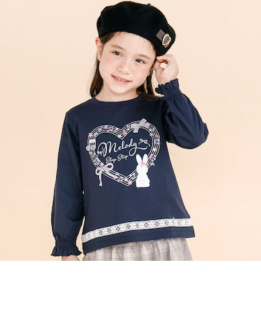 裾梯子レース天竺長袖Tシャツ(80~130cm)