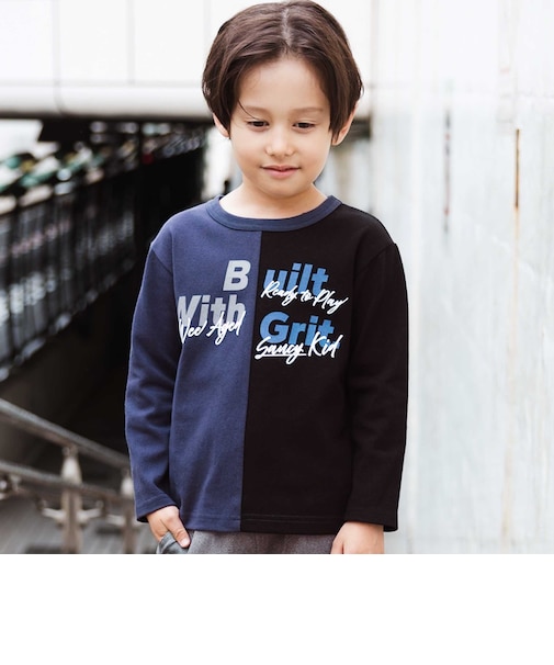 バイカラーロゴ 発泡プリント長袖Tシャツ(100~160cm)