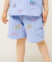 サマーモチーフ総柄刺繍ハーフパンツ 5分丈
