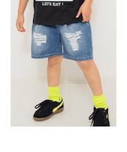 WEB限定 ダメージデニムハーフパンツ 5分丈