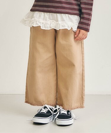 裾フリンジワイドパンツ