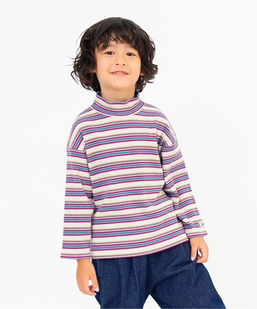 ハイネックリブボーダーTシャツ