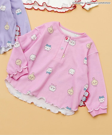【アニメちいかわ】ワッフルヘンリーネックTシャツ(セットアップ可)