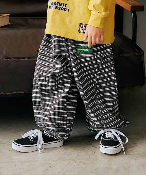 ワッフル配色ステッチ刺繍パンツ