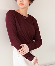 シアーカットソーロングスリーブトップス