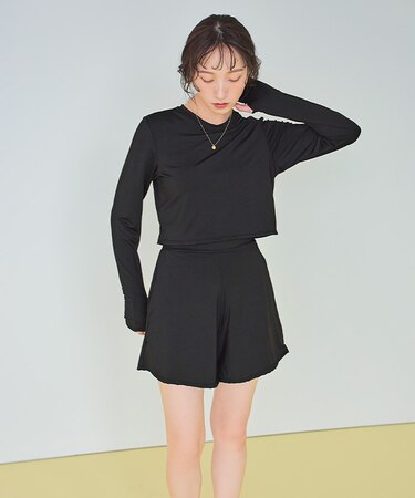 3点セット/ショートパンツ×カップ付長袖ビキニ/水着