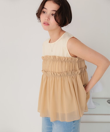 シフォンフリルドッキングトップス