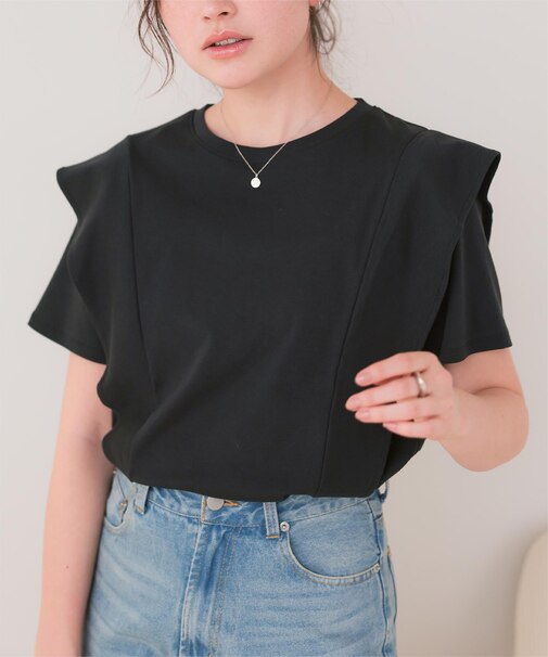 汗染み防止ラッフルスリーブTシャツ
