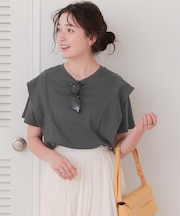 汗染み防止ラッフルスリーブTシャツ