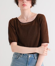 ウォッシャブルリネンタッチハーフスリーブニット